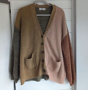 For Good Color Block Pink And Brown Cardigan